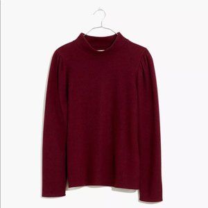 Madewell (Re)sourced Plush Mockneck Puff-Sleeve Top in Hthr Rusted Red